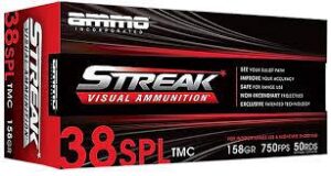 Ammo Inc. Streak Visual (RED) Ammunition 38 special 158gr TMC 750FPS - 50/bx 38158TMCSTRKRED50