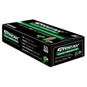 Ammo Inc. Streak Visual 45 ACP Ammo 230 Grain Green Cold Tracer Full Metal Jacket Box of 50 - 45230TMCSTRKGRN