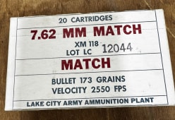 Lake City 7.62mm Match XM118 173gr BTHP Match 2550FPS 20/bx