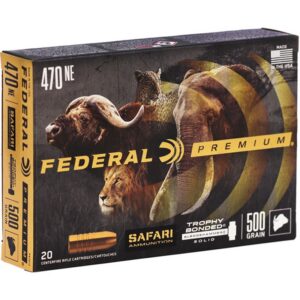 Federal Premium Safari 470 Nitro Express Ammo 500 Grain Trophy Bonded Sledgehammer Solid 20/bx - P470T2