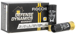 Fiocchi 12BK008 Defense Dynamics  12Gauge 2.75" 8Pellets 00 Buck Shot 10 Per Box/25 Case