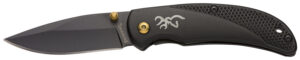 Browning 3220340 Prism 3 EDC Folding 2.38" Plain Black Oxide 7Cr17MoV SS Blade, Black w/Brass Accents & Logo Anodized Aluminum Handle, Includes Pocket Clip