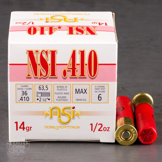 NobelSport .410 Gauge NSI Hunting 2 1/2″ Max Dram 1/2oz. #6 Shot Ammo 25/bx – ANS4126