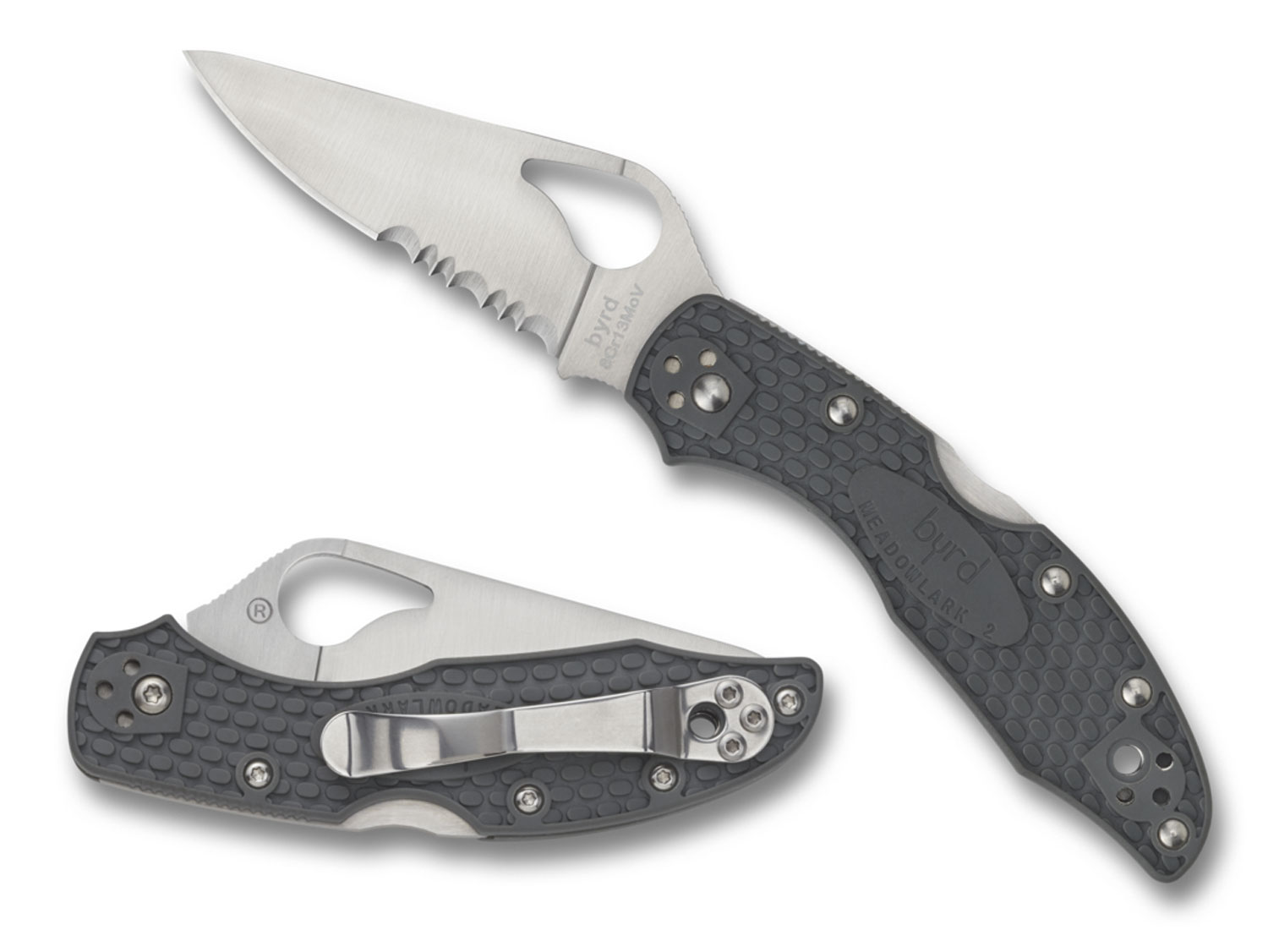 Spyderco BY04PSBK2 Byrd Meadowlark 2 Lightweight 2.87" Folding Drop Point Part Serrated 8Cr13MoV SS Blade Black Textured FRN Handle Includes Pocket Clip