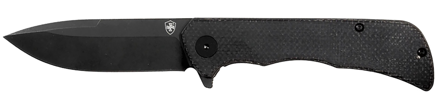 Templar Knife PFMBK321 Paladin 3.27" Folding Drop Point Plain Black Powder Coated D2 Steel Blade, 4.40" Black Micarta Handle