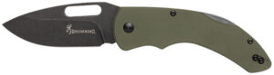 Browning 3220506B Hidden Hollow EDC Large 3" Folding Drop Point Plain Black Oxide Stonewashed D2 Steel Blade, OD Green G10 Handle