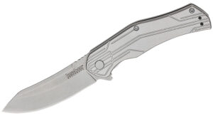 Kershaw 1380X Husker  EDC 3" Folding Trailing Point Plain Bead Blasted 8Cr13MoV SS Blade, Stonewashed Stainless Steel Handle, Clamshell Packaging