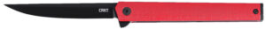 CRKT 7097RK CEO Flipper EDC 3.35" Folding Plain Black EDP AUS-8A SS Blade, Red GRN Handle
