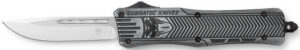CobraTec Knives MSWCTK1MDNS CTK-1 American Flag Medium 3" OTF Drop Point Plain Stonewashed D2 Steel Blade, 5" Black Aluminum Alloy Handle