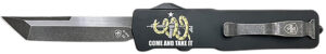 Templar Knife  Excalibur Come And Take It Slim 3.25" OTF Tanto Part Serrated D2 Steel Blade, 5" Black "Come And Take It" Aluminum Handle