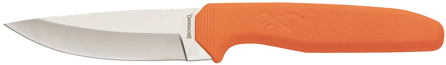 Browning 3220554 Sharp Ridge Skinner 3.50" Fixed Drop Point Plain 8Cr13MoV SS Blade, Orange Anti-Skid Rubber Handle
