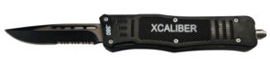 Xcaliber Knife Company 380 ACP Medium 3.25" OTF Part Serrated Black 440C SS Blade, 4.64" Steel Handle