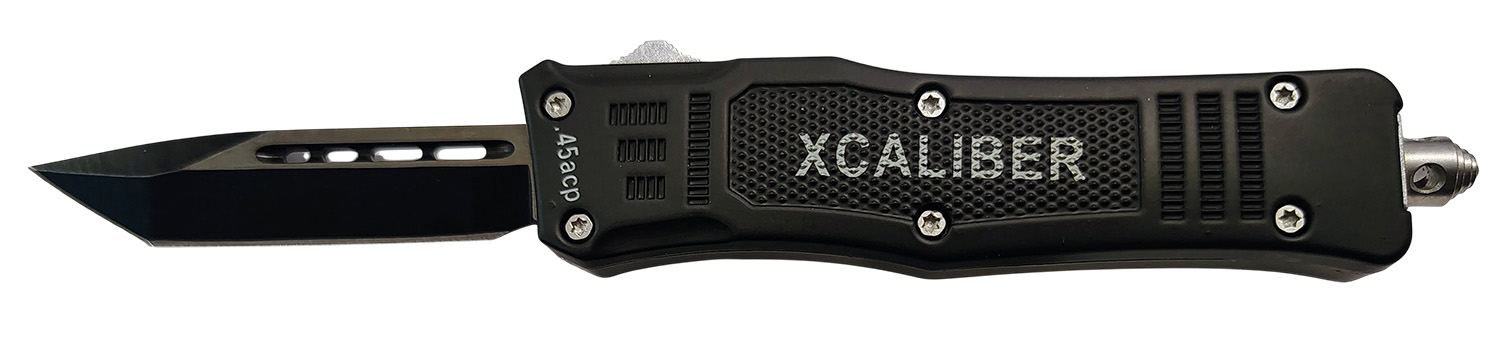 Xcaliber Knife Company 45 ACP Small 2.75" OTF Tanto Plain Black 440C SS Blade, 3.91" Steel Handle