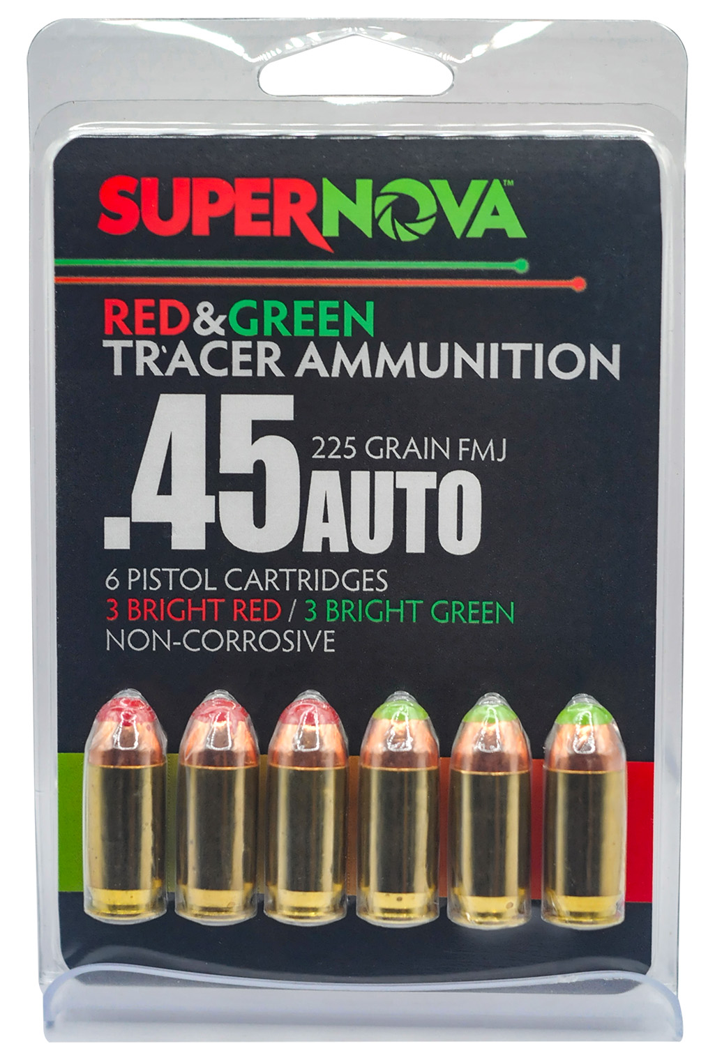 Supernova PMSN45ACMP Green/Red Tracer 45ACP 225gr Full Metal Jacket 6 Per Box/60 Case