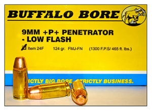 Buffalo Bore Ammunition 24F20 Penetrator Strictly Business 9mmLuger +P+ 124gr Full Metal Jacket Flat Nose 20 Per Box/12 Case
