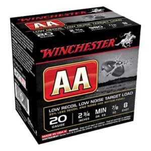 Winchester Ammo AA20FL8 AA Low Recoil Low Noise 20Gauge 2.75″ 7/8oz 8Shot 25 Per Box - AA20FL8