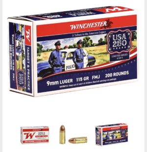 Winchester 9mm Ammunition USA 250 Year Anniversary Edition USA9WAV 115 Grain Full Metal Jacket 200 Rounds