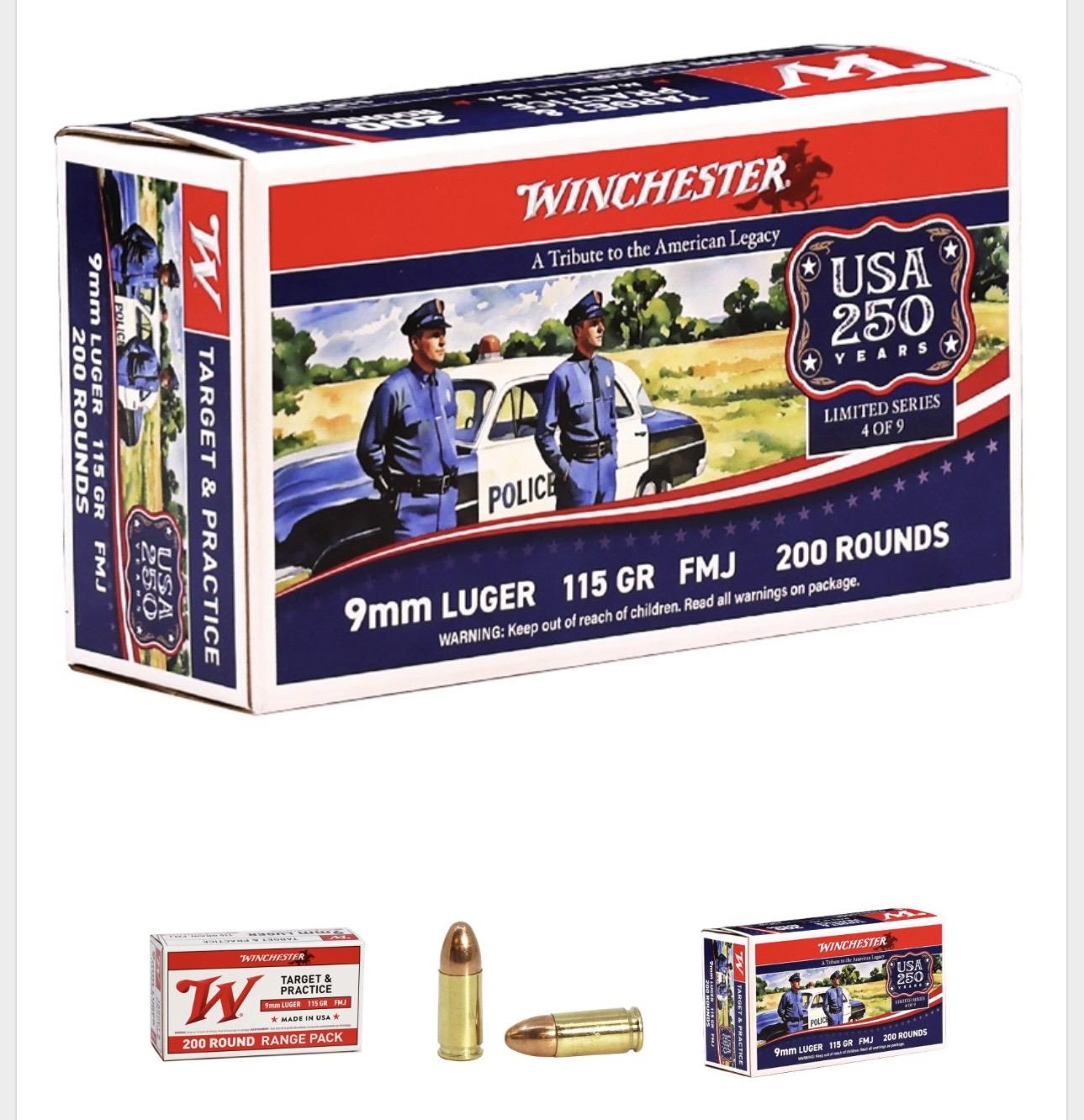 Winchester 9mm Ammunition USA 250 Year Anniversary Edition USA9WAV 115 Grain Full Metal Jacket 200 Rounds