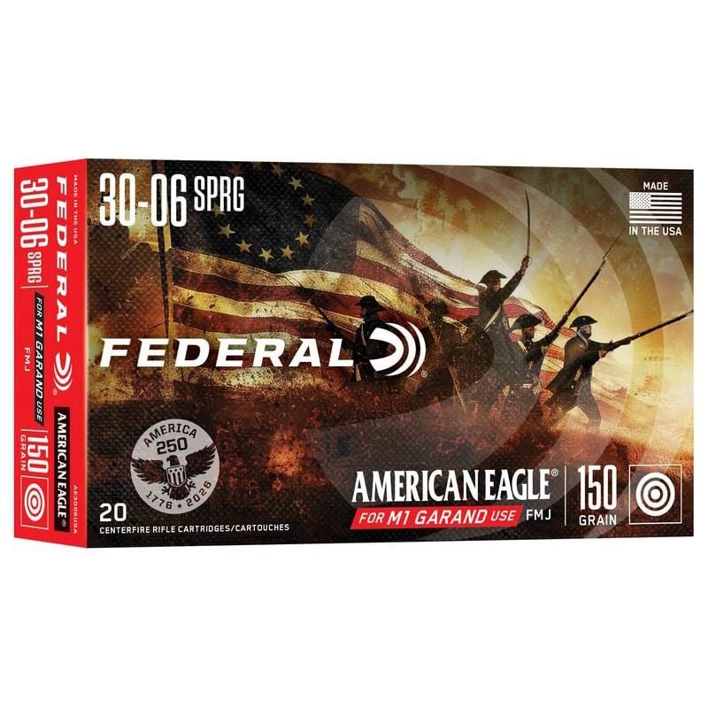 Federal American Eagle 250th Rifle Ammunition .30-06 Sprg 150gr FMJ 2740 fps 20/ct