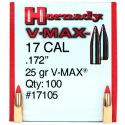 Hornady V-Max Rifle Bullets, 17 Caliber, .172, 25 Grain 100/bx - 17105