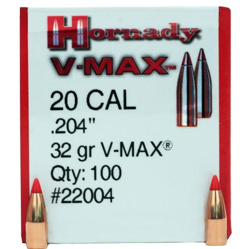 Hornady V-Max Rifle Bullets, 20 Caliber, .204, 32 Grain 100/bx - 22004