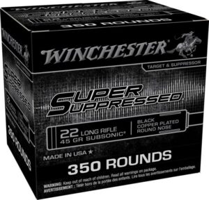 Winchester Super Suppressed 22LR Ammo 45 Grain Black Copper-Plated Round Nose 350/bx - SUP22LRB2