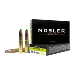 Nosler BTA Ballistic Tip Ammunition 300 Blackout 220 Grain Ballistic Tip Round Nose Brass Cased Centerfire Rifle Ammo, 20 Rounds, 61050
